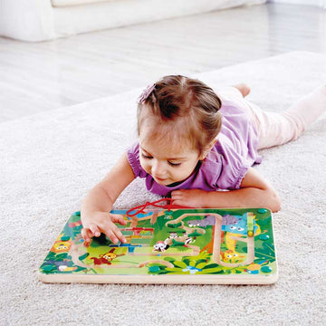 Hape Jungle Maze Puzzle promotes dexterity, hand/eye coordination, and manipulation with woodend educational toys The Toy Wagon