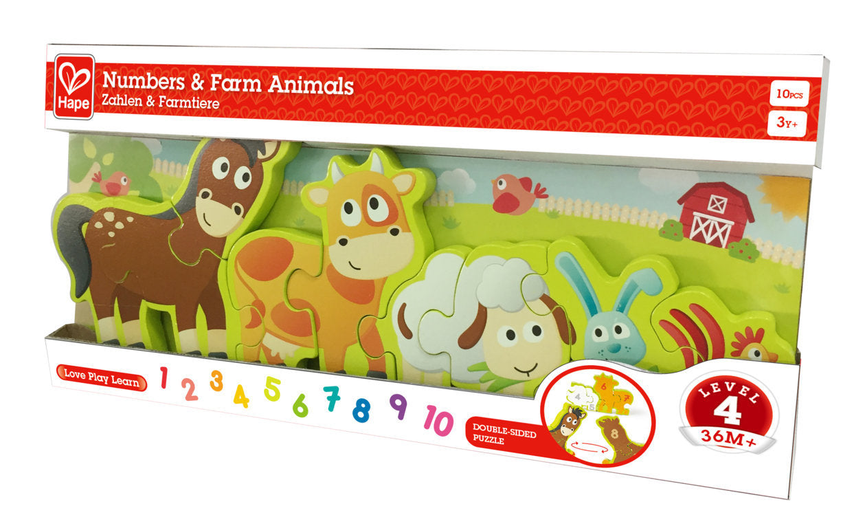 Hape Numbers & Farm Animals Puzzle wooden for little hands educational toys The Toy Wagon