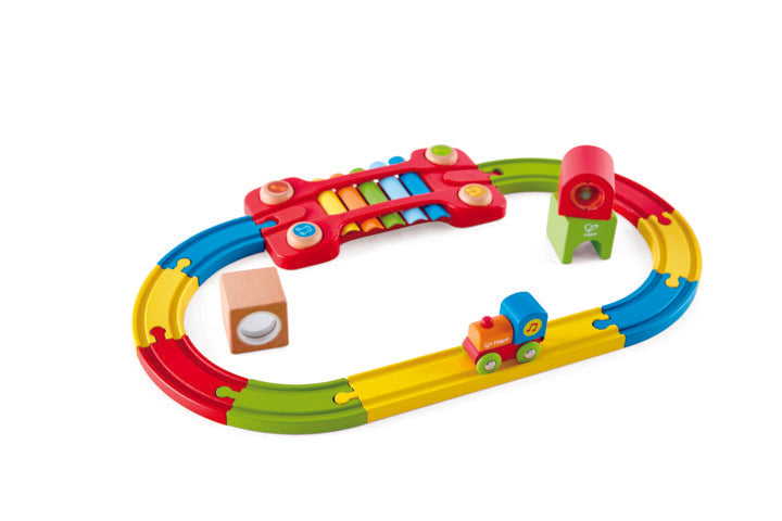 Hape Sensory Railway is wooden railway and train set The Toy Wagon