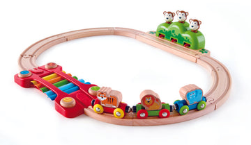 Hape Music and Monkeys Railway is wooden railway and train set The Toy Wagon