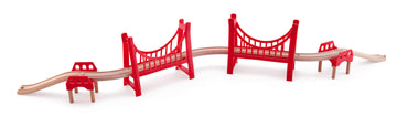 Hape Extended Double Suspension Bridge is wooden railway and train set The Toy Wagon