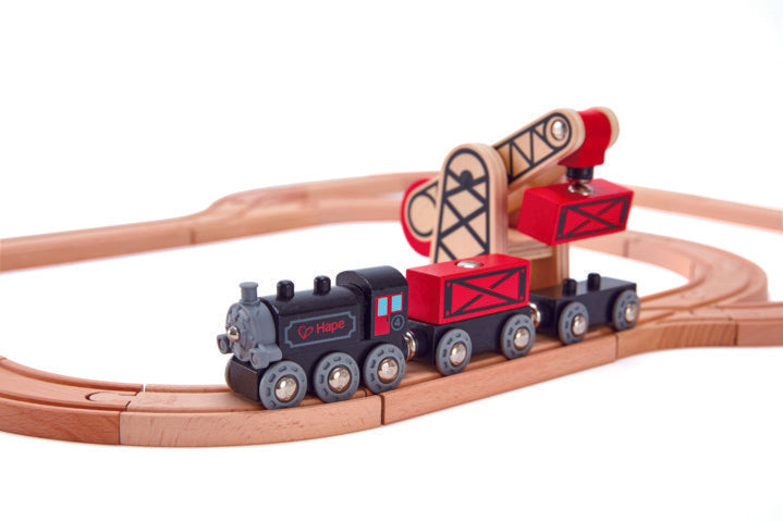 Hape Steam-Era Freight Train is wooden railway and train set The Toy Wagon