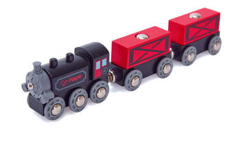 Hape Steam-Era Freight Train is wooden railway and train set The Toy Wagon