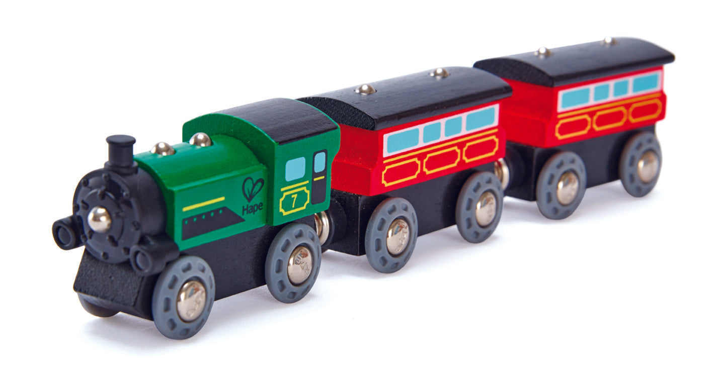 Hape Steam-Era Passenger Train is wooden railway and train set The Toy Wagon