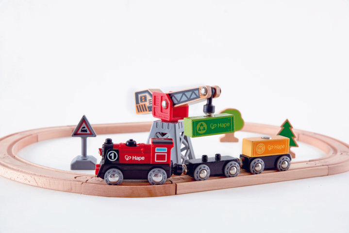 Hape Cargo Delivery Loop is wooden railway and train set The Toy Wagon