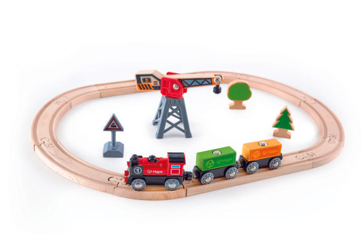 Hape Cargo Delivery Loop is wooden railway and train set The Toy Wagon