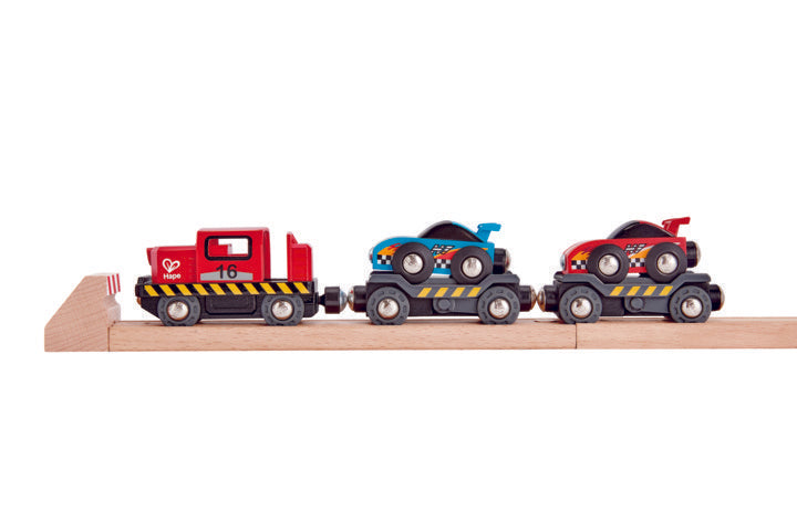Hape Race Track Station is wooden railway and train set The Toy Wagon