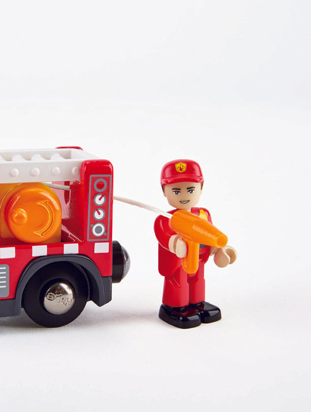 Hape Fire Truck with Siren is wooden railway and train set The Toy Wagon