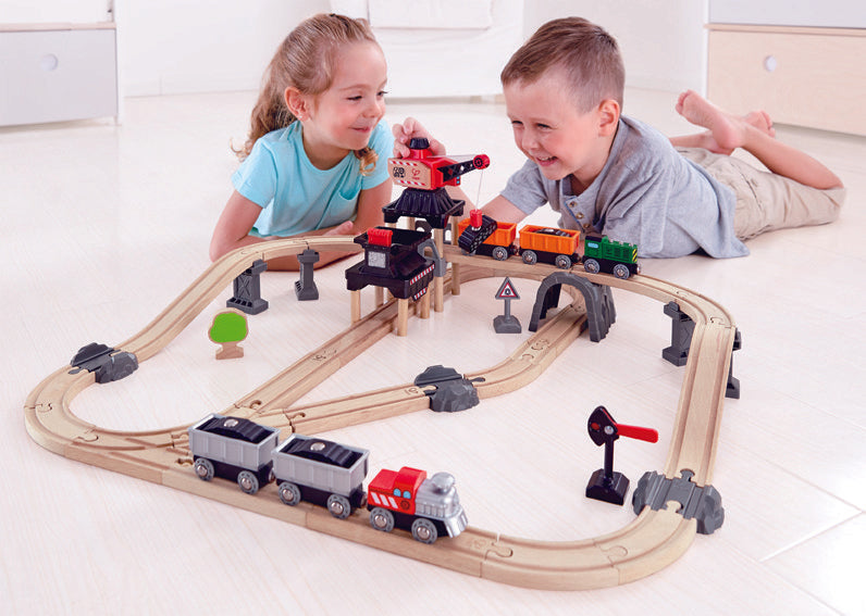 Hape Mining Loader Set is wooden railway and train set The Toy Wagon