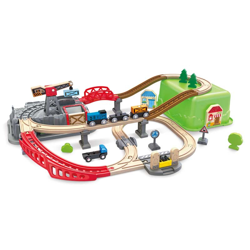 Hape Railway Bucket-Builder-Set is wooden railway and train set The Toy Wagon