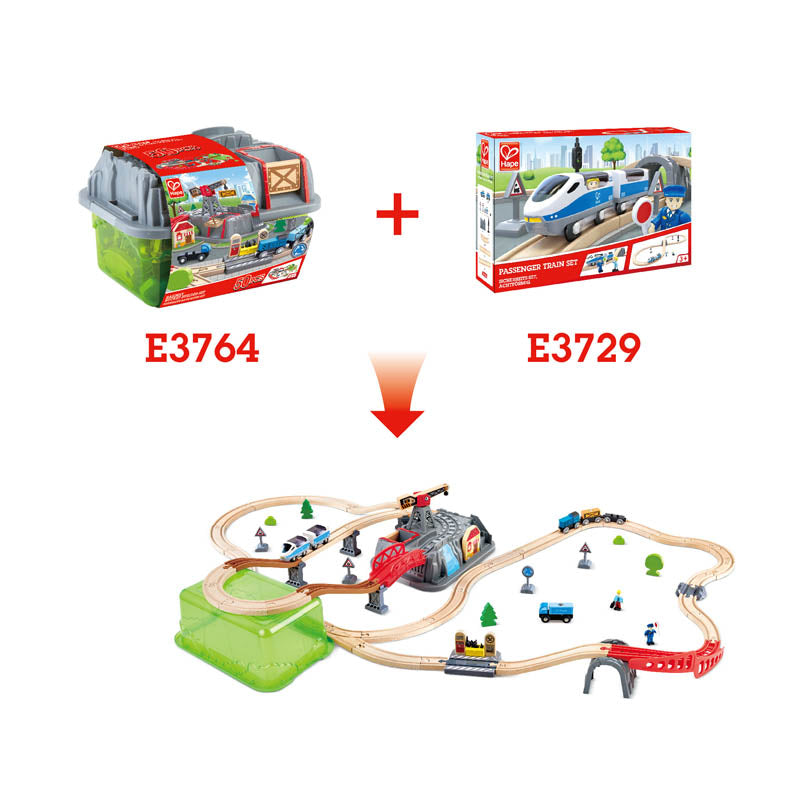 Hape Railway Bucket-Builder-Set is wooden railway and train set The Toy Wagon