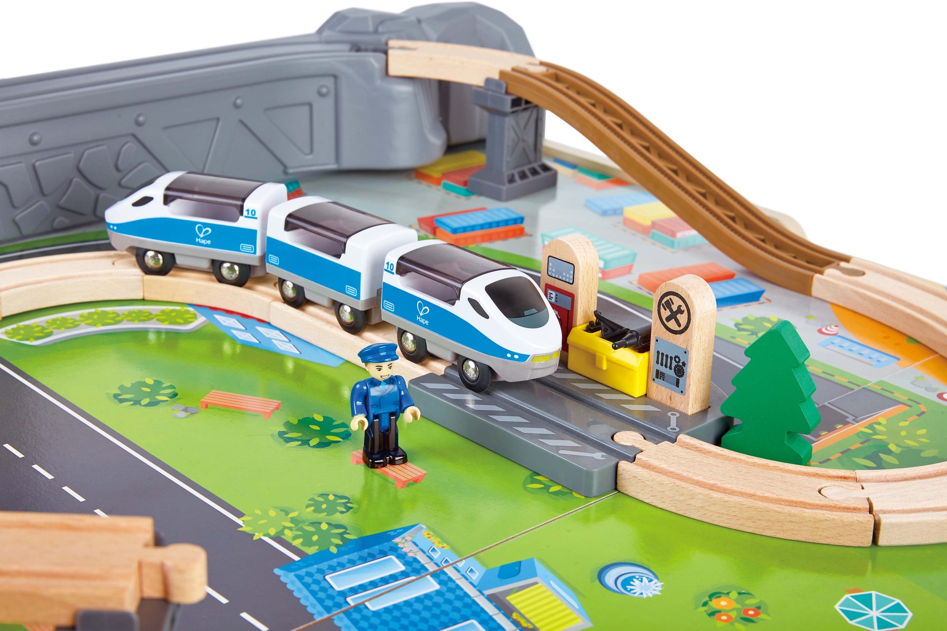 Hape 70pc Railway Train & Table Set Quality wooden toys