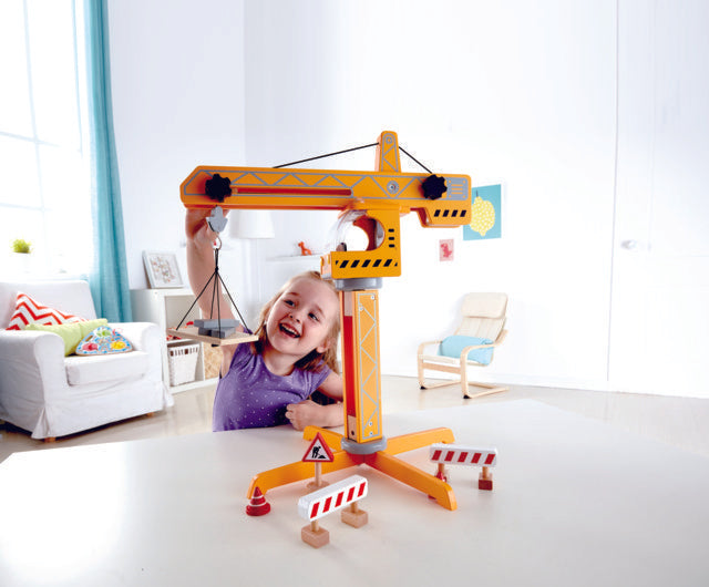 Hape Crane Lift imaginative play quality wooden toys The Toy Wagon
