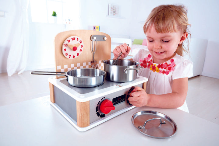Hape 2-in-1 Kitchen & Grill Set imaginative play quality wooden toys The Toy Wagon