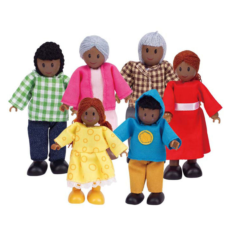 Hape Happy Family of 6 - African American imaginative play quality wooden toys The Toy Wagon