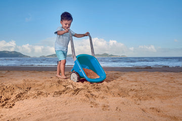 Hape Beach Barrow - Blue perfect for the sand or backyard play with quality outdoor toys The Toy Wagon