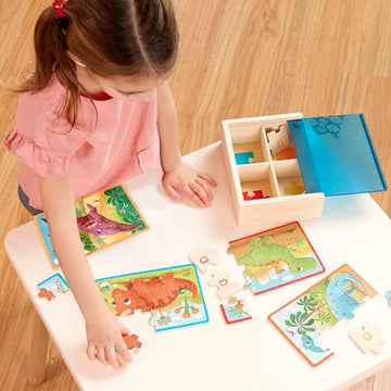 B. 4 Wooden Dinosaurs Jigsaw Puzzle in a Box