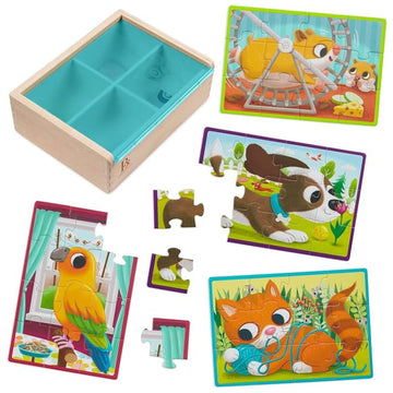 B. 4 Wooden Pet Jigsaw Puzzles in a Box