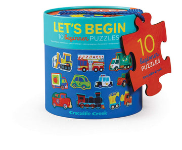Crocodile Creek Lets Begin Canister Vehicles 2pc quality puzzle for kids eco friendly The Toy Wagon