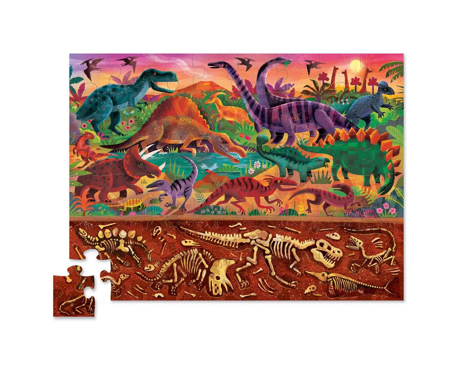 Crocodile Creek Above & Below Dinosaur World 48pc quality puzzle for kids eco friendly The Toy Wagon