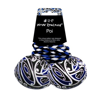 NZ Poi w/Maori Patterned Fabric Blue