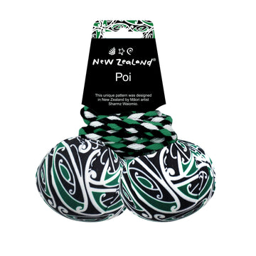 NZ Poi w/Maori Patterned Fabric Green
