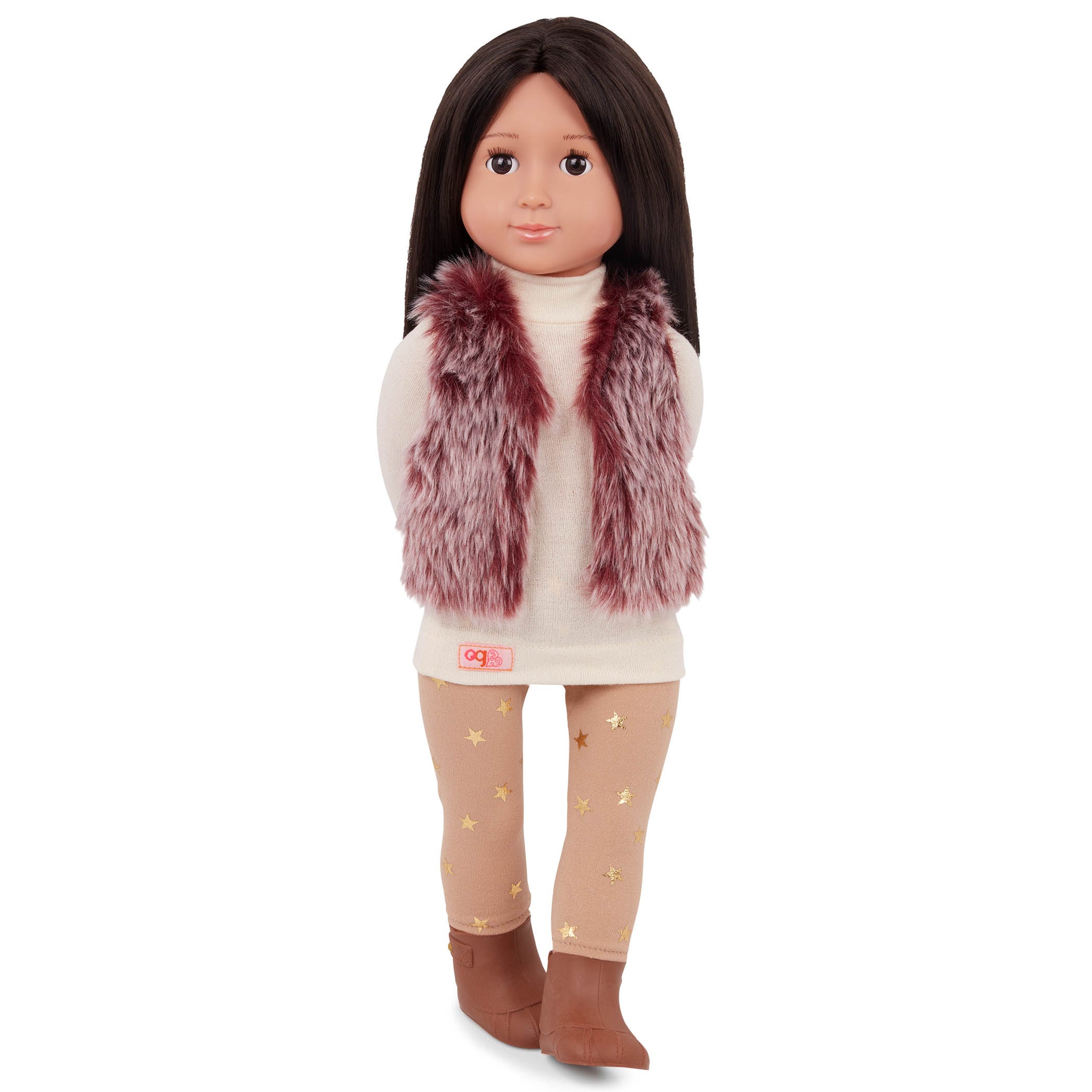 Our Generation 18" Regular Doll With Red Fur Vest - Lei