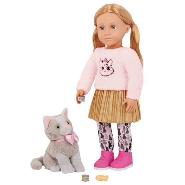 Our Generation 18" Doll with Pet Kitten Melena & Mittens