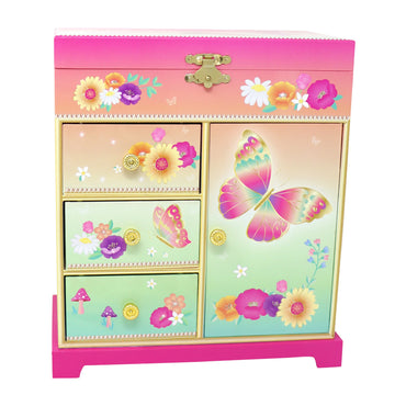 Pink PoppyRainbow Butterfly Large Music Box