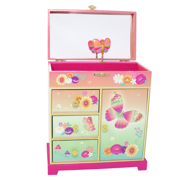 Pink PoppyRainbow Butterfly Large Music Box