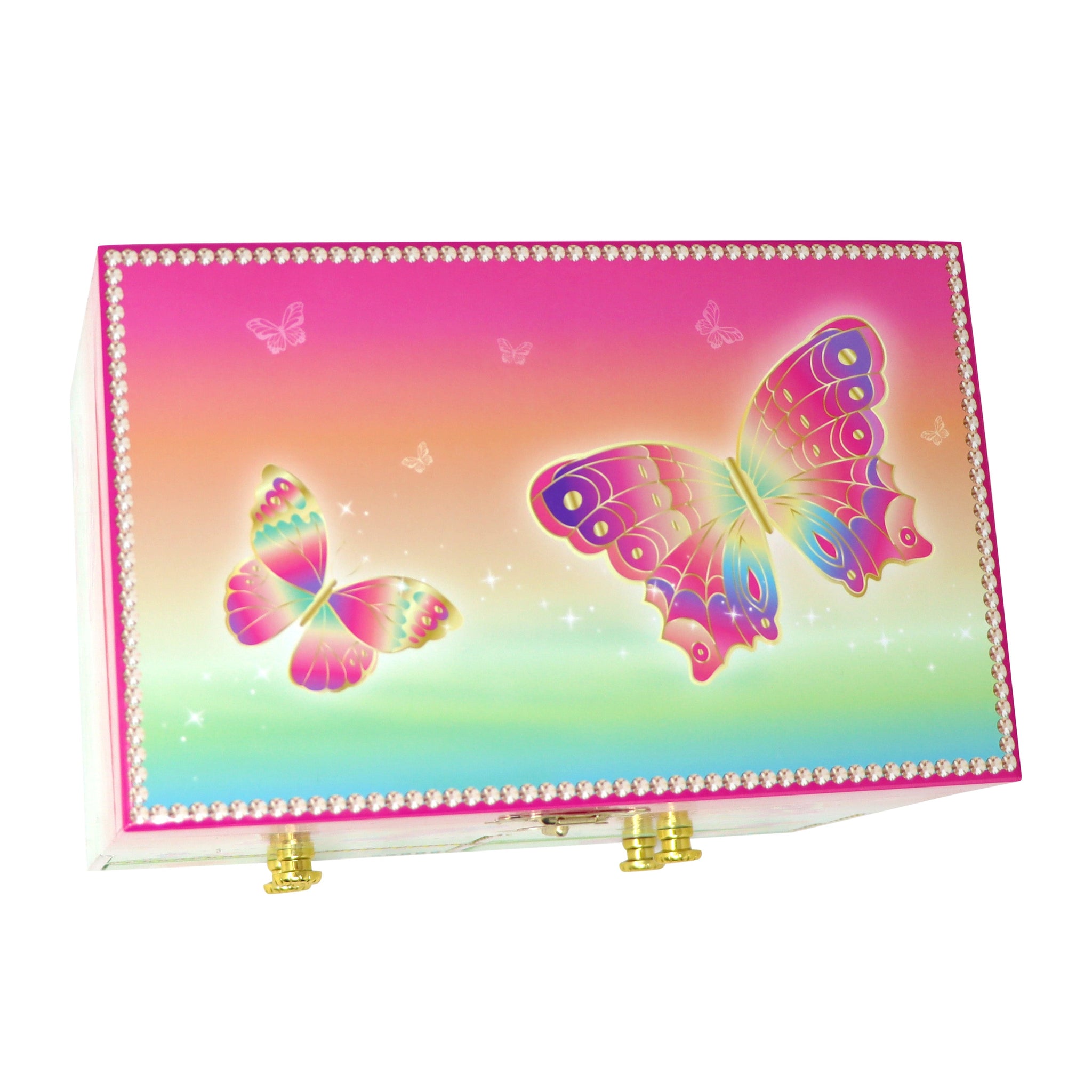 Pink PoppyRainbow Butterfly Medium Musical Jewellery Box
