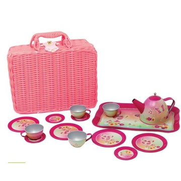 Pink PoppyRainbow Butterfly Tea Set in Basket