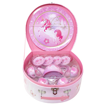 Pink PoppyUnicorn Princess 15 Piece Tin Tea Set In Carry Case