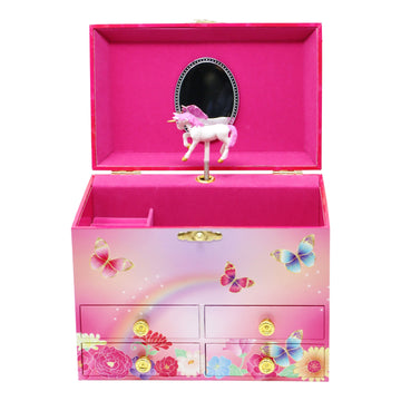 Pink Poppy Unicorn Butterfly Medium Musical Jewellery Box
