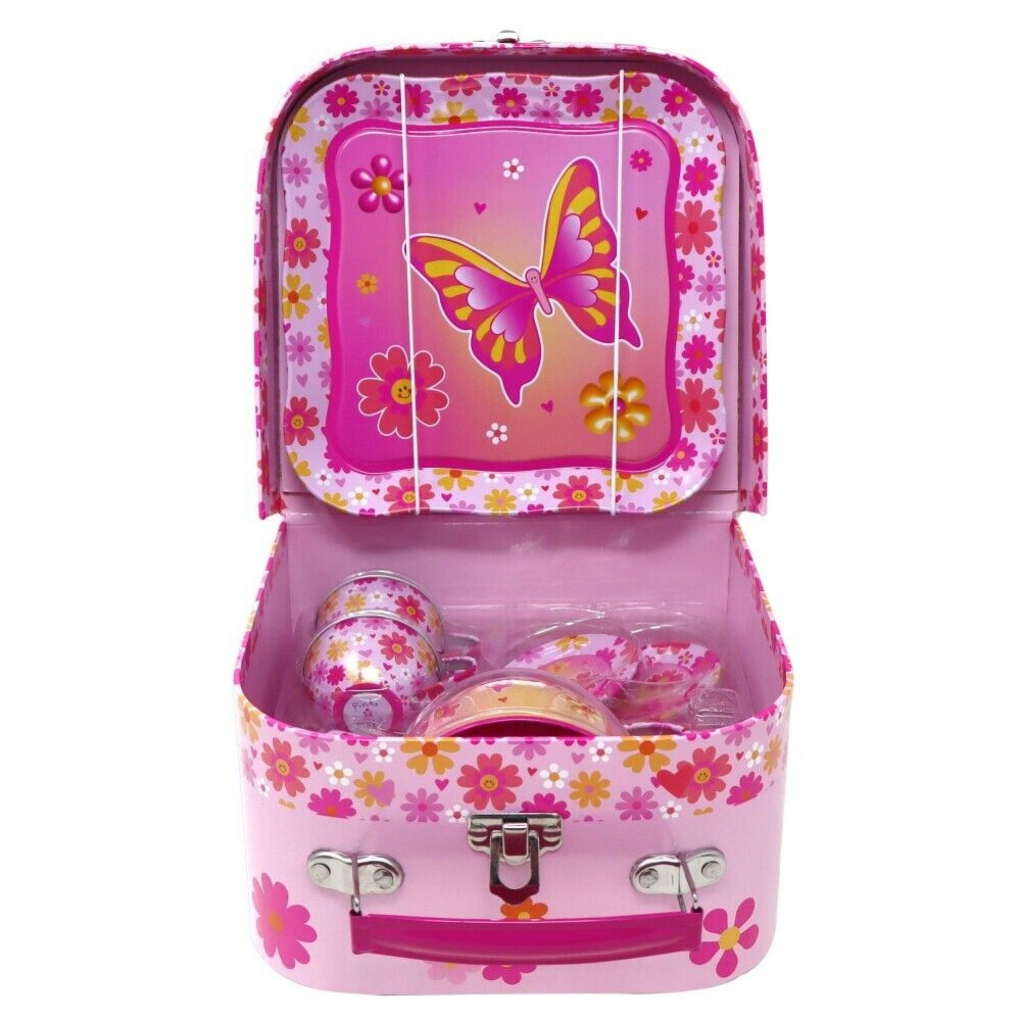 Pink Poppy Vibrant Vacation 6 Piece Tin Tea Set in Carry Case