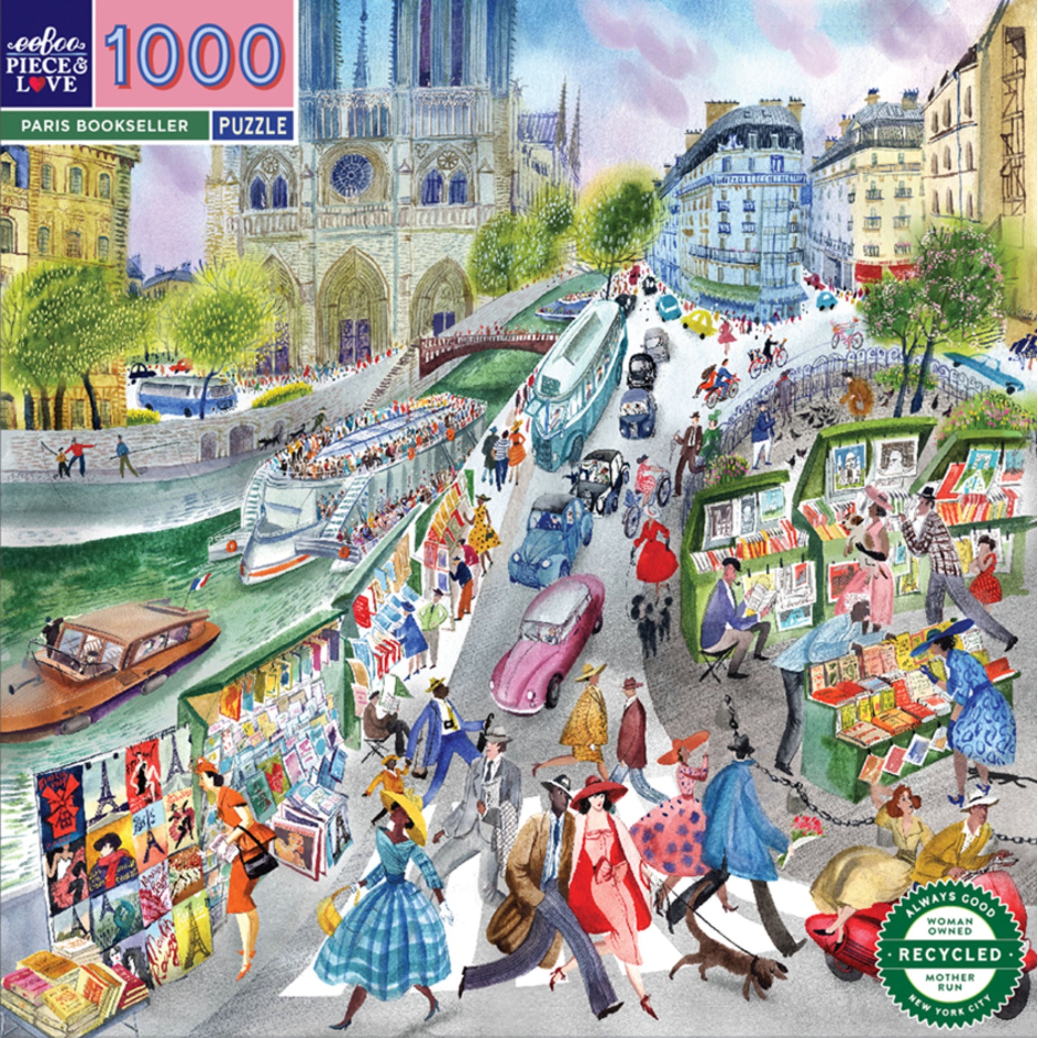 eeBoo 1000pc Puzzle Paris Bookseller Sq