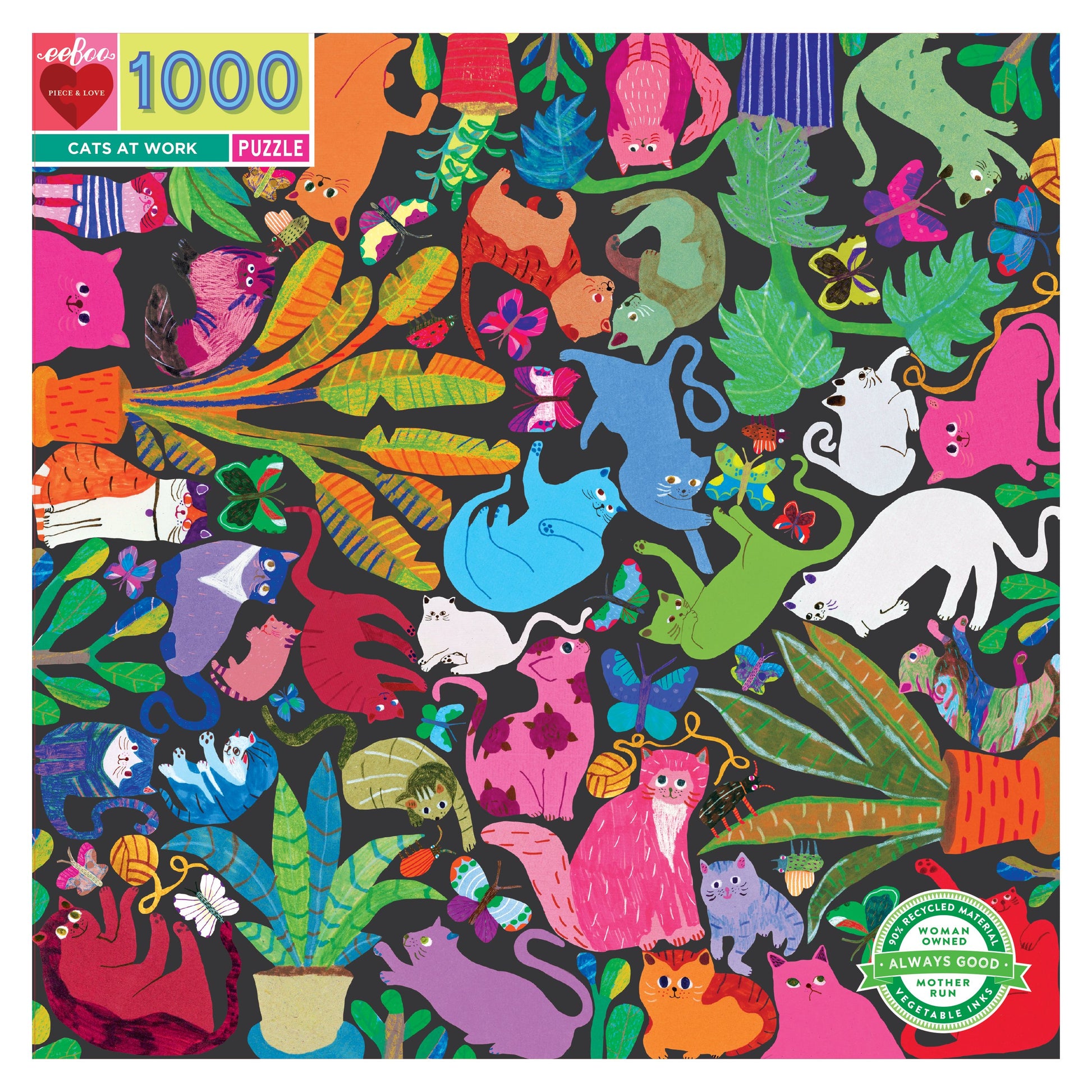 eeBoo 1000pc Puzzle Cats at Work The Toy Wagon