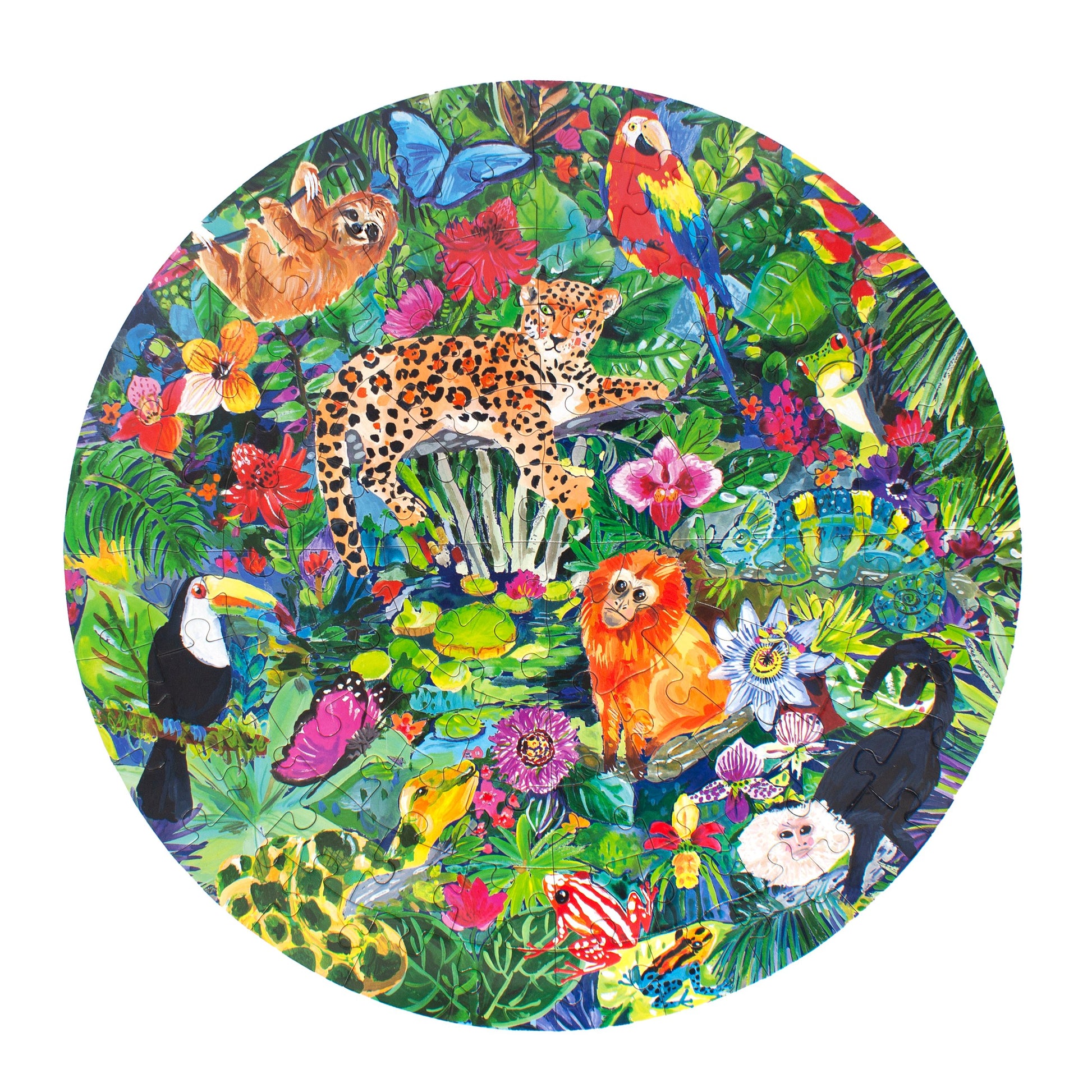 eeBoo100pc Puzzle Rainforest Round The Toy Wagon