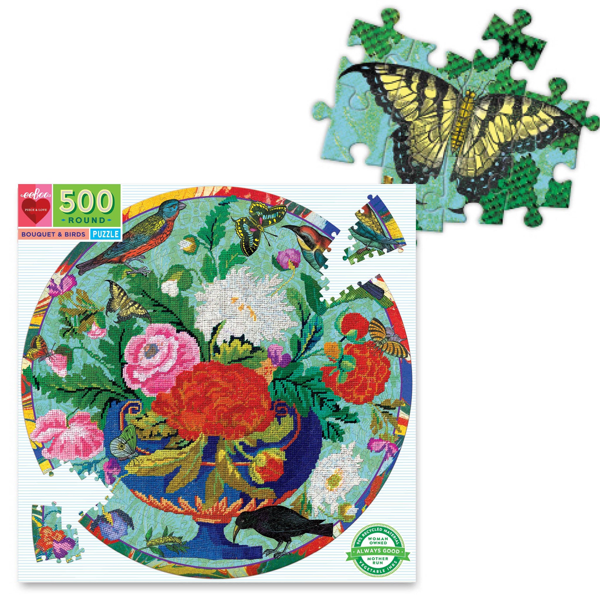 eeBoo 500pc Puzzle Bouquet and Birds Rd The Toy Wagon