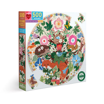 eeBoo 500pc Puzzle Woodland Creatures Round The Toy Wagon