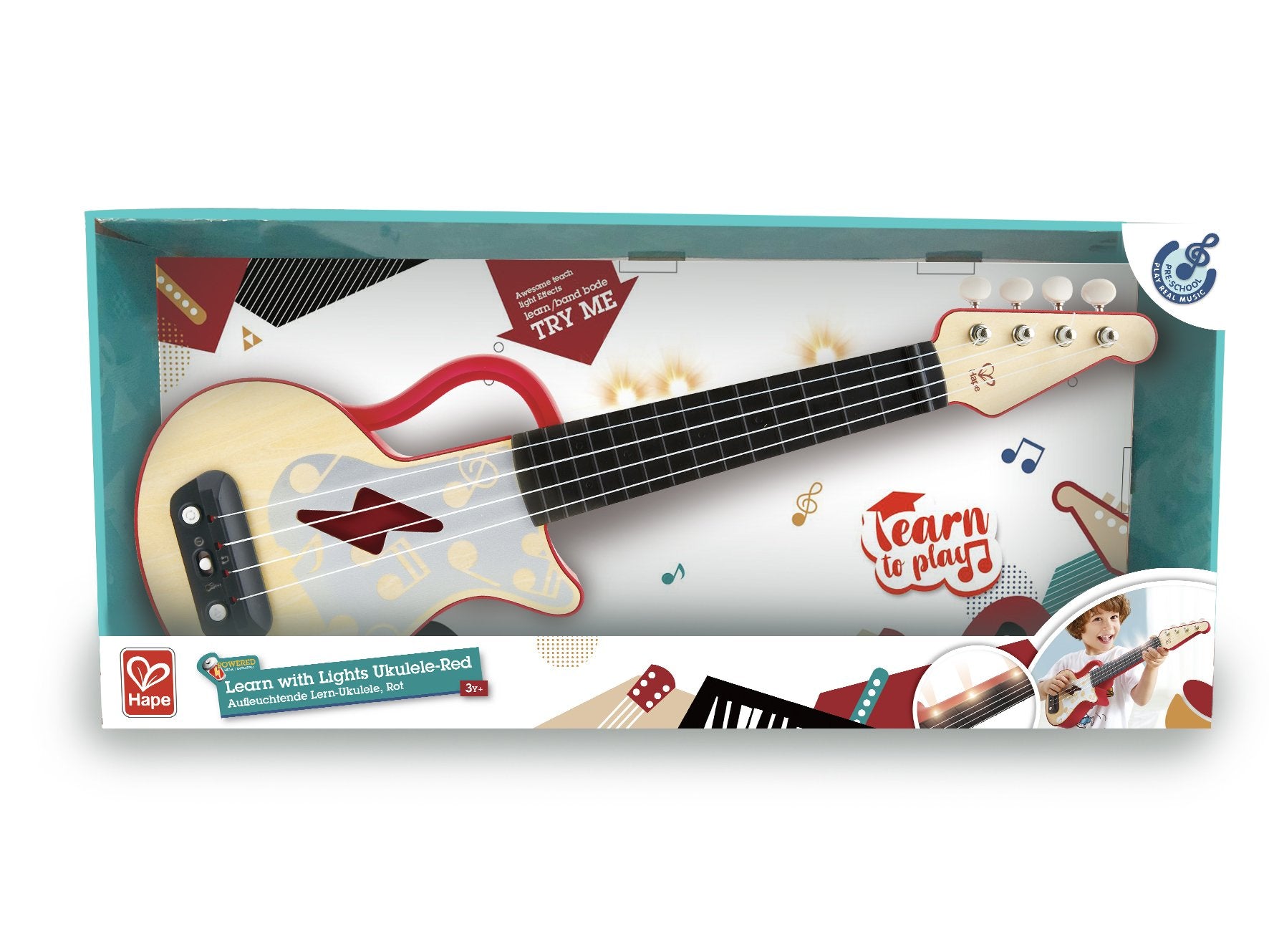 Hape Learn with Lights Ukulele-Red The Toy Wagon