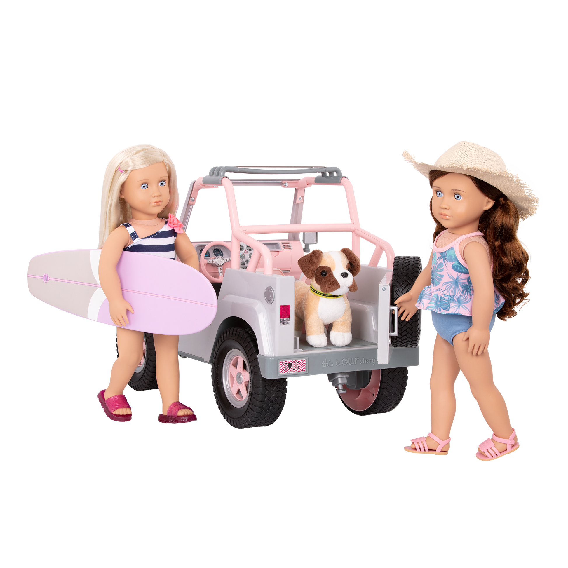Our Generation Accessory - 4 x 4 Off Roader Grey Pink with Surfboard The Toy Wagon
